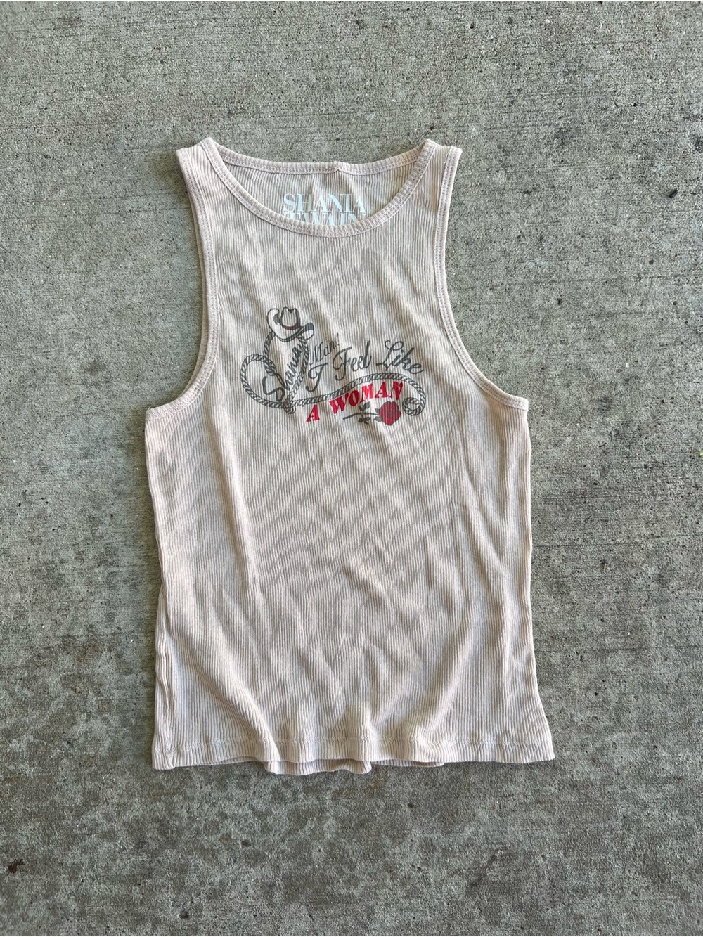 Shania Twain “Man! I Feel Like a Woman” Cream Ribbed Tank
